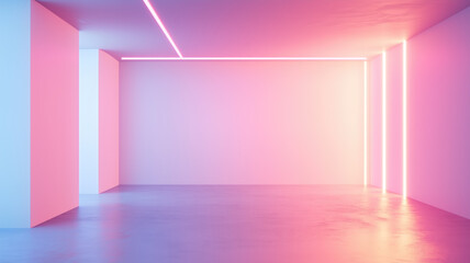 Empty pastel coloured background with Neon Lights. Generative AI.