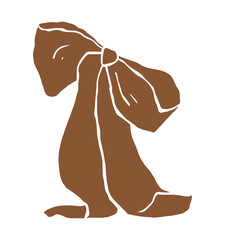 Hand-drawn brown bow for Valentine’s Day postcards, party invitations, or festive menus. Coquette girly vector illustration. Elegant graphic element in sketch style.