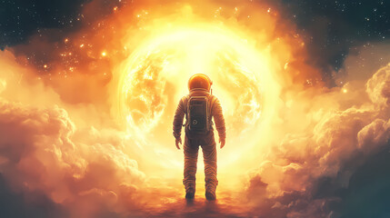 Cosmonaut on threshold of transcendent galactic gateway. futurity. illustration. Transcendent. Illustration