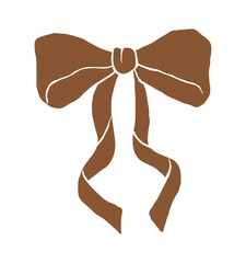 Hand-drawn brown bow for Valentine’s Day postcards, party invitations, or festive menus. Coquette girly vector illustration. Elegant graphic element in sketch style.