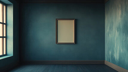 Empty room with a picture hanging on the wall. Generative AI