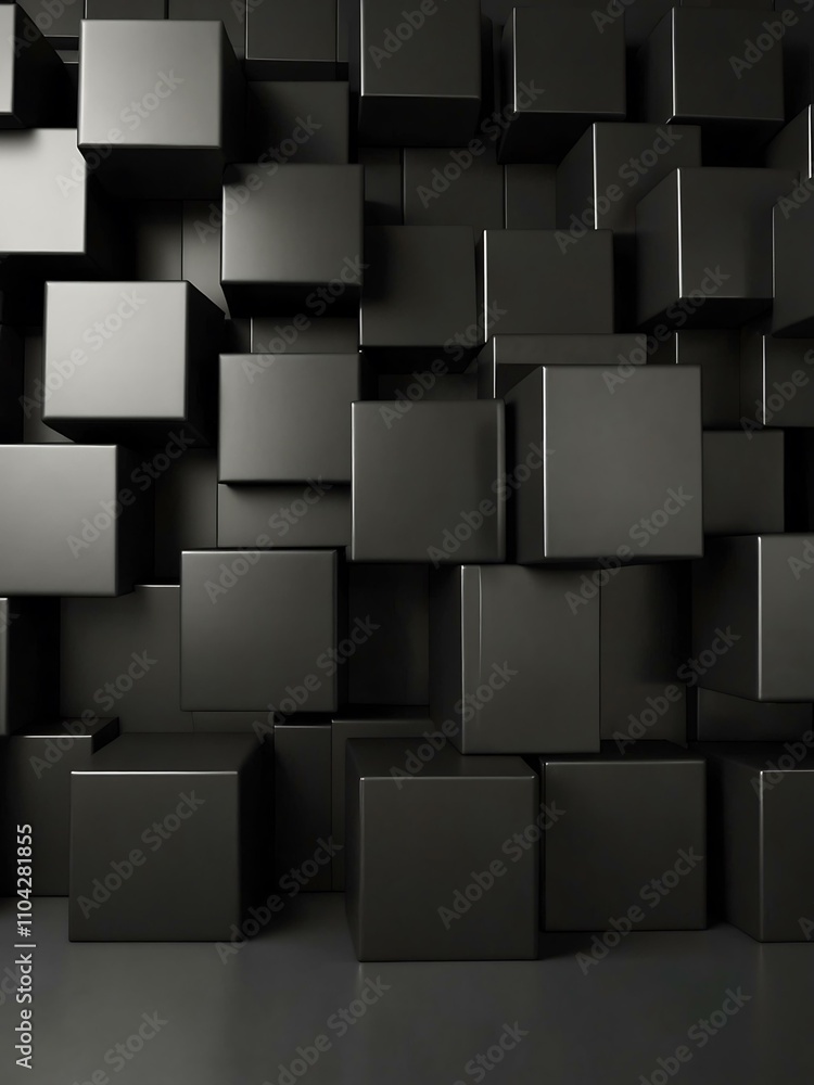 Poster black cube boxes backdrop, 3d rendering.