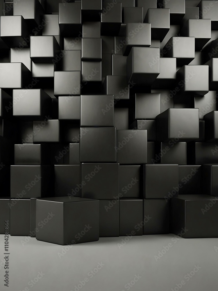 Poster black cube boxes backdrop, 3d rendering.