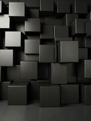 Black cube boxes backdrop, 3D rendering.