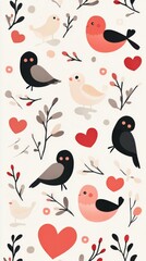 Colorful pattern featuring birds and flowers in a whimsical design for decoration