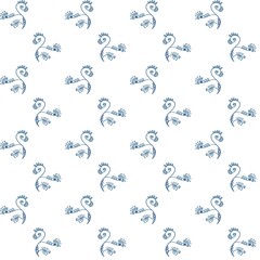 Minimalist boho floral pattern with elegant blue botanical motifs on white. Perfect for modern textiles, digital paper, or light decorative designs.