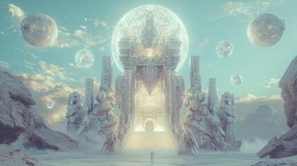 Obraz premium Crystal Temple of the Future: An Ultra-Detailed Fusion of Ancient Egypt and Futurism