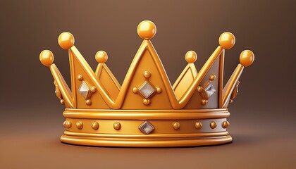 gold royal king crown icon on isolated background diadem jewelry leadership emperor concept cartoon minimal style cute smooth 3d render illustration