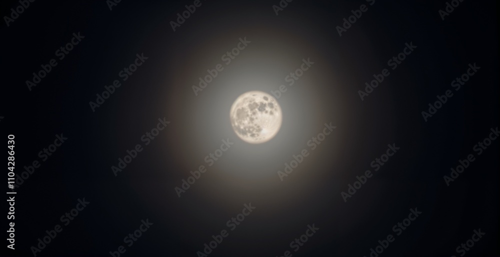 Wall mural bright full moon surrounded by a halo in a dark sky representing celestial phenomenon