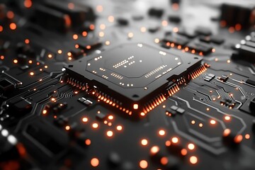 Close-up view of a motherboard with glowing processor