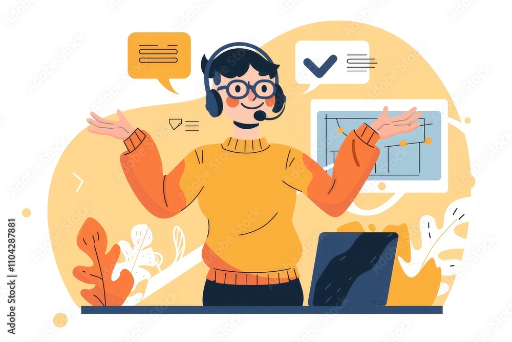 Poster a person in a headset gestures while engaging with a digital interface.