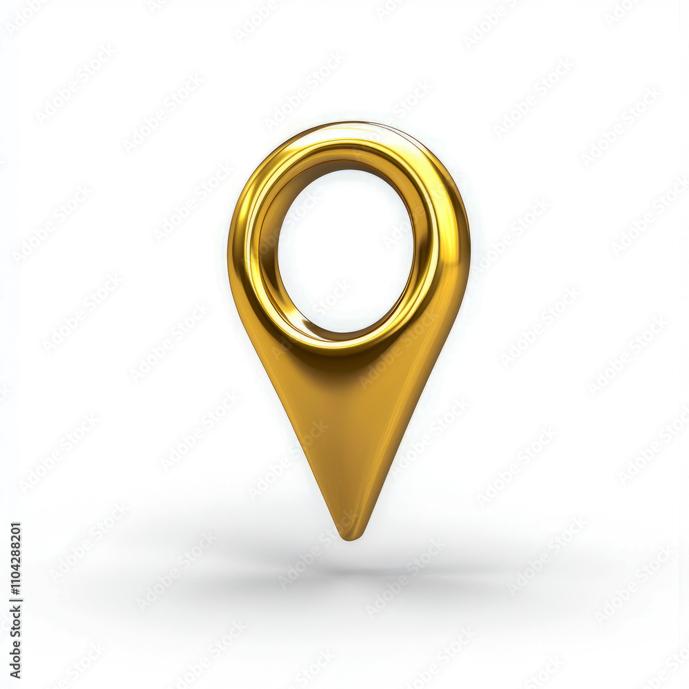 Poster golden location pin symbol on white background for navigation design