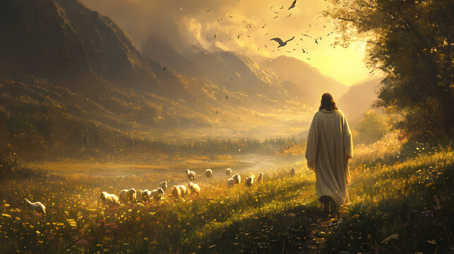 Beautiful artwork depicting the mystical and transcendent nature of jesus' parables and miracles. Transcendent. Illustration