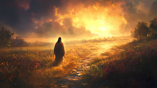 Beautiful artwork depicting the mystical and transcendent nature of jesus' parables and miracles. Transcendent. Illustration