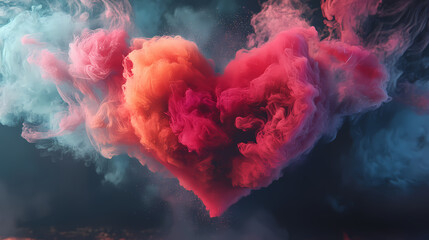 Fototapeta premium Colorful smoke powder heart illustration with realistic detail, generative ai. Transcendent. Illustration