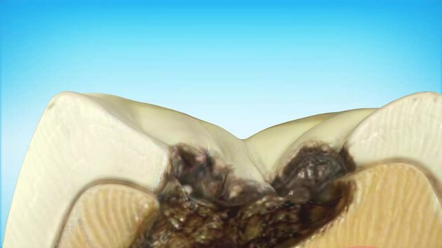 Molar teeth damaged by caries. Medically accurate tooth 3D animation