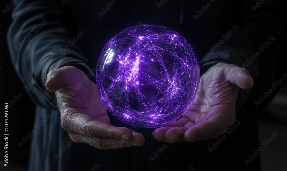 Poster concepts of metaverse technology. woman holding a globe connected to a network. internet communicati