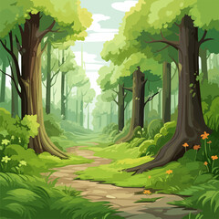 Lush Green Forest Cartoon Illustration Vector Stock