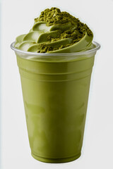 Creamy matcha green tea milkshake in transparent cup