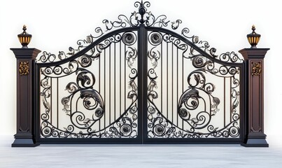 Obraz premium Ornate black metal gate, pillars, and finials.