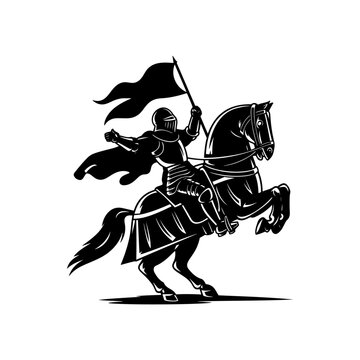 recommend clip art: Silhouette knight medieval cavalier with horse holding flag, Silhouette of a knight on a horse, knight riding horse, Silhouette of a knight on a horse, in black color only, full-body
