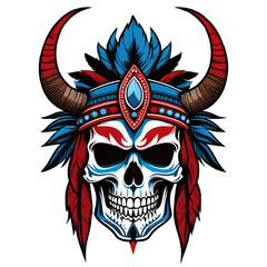 indian skull flower horns for t-shirts, mascots, illustrations, and brands