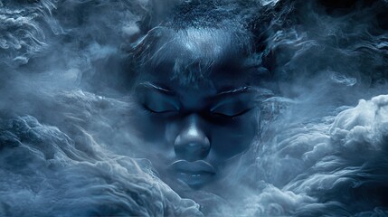 Ethereal Portrait of a Calm Woman Surrounded by Mystical Smoke