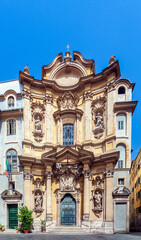 Rococo Facade of the Stunning Maddalena Church in Rome, Italy