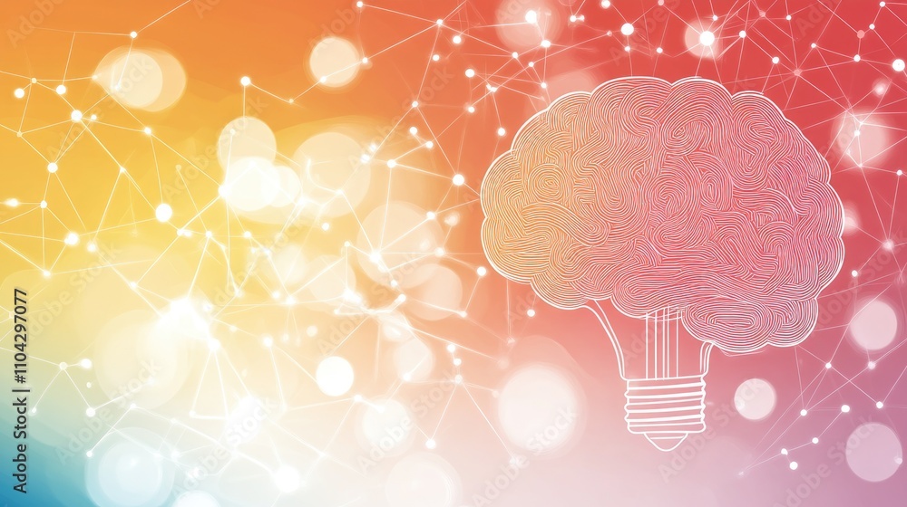 Poster abstract brain concept with light bulb and network connection background