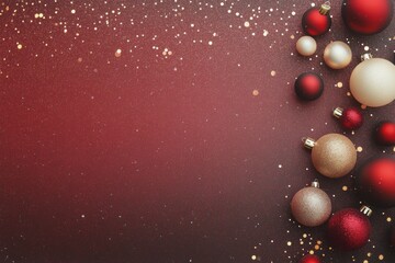 Decorative Christmas ornaments arranged on a rich red background for holiday celebrations