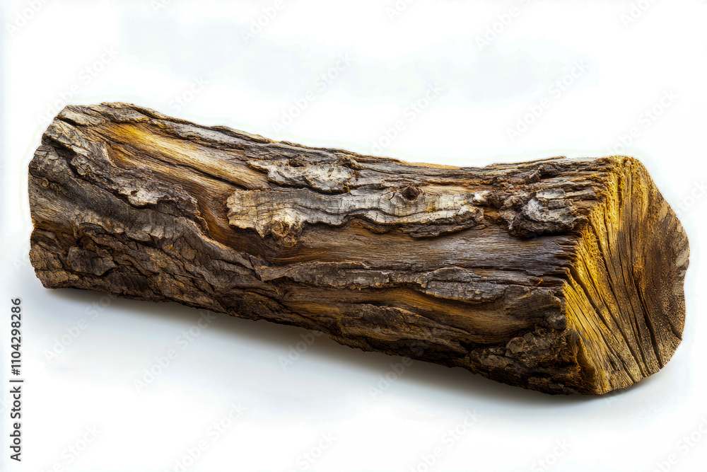 Poster detailed close-up of a textured tree log on white background