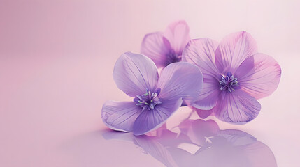 Obraz premium delicate violet flowers on soft pink background: a dreamy 3d render illustration. generative ai