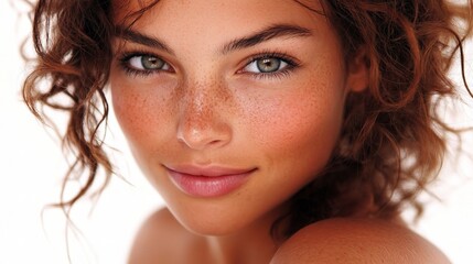 Obraz premium Close-Up Portrait of a Young Woman with Natural Curly Hair