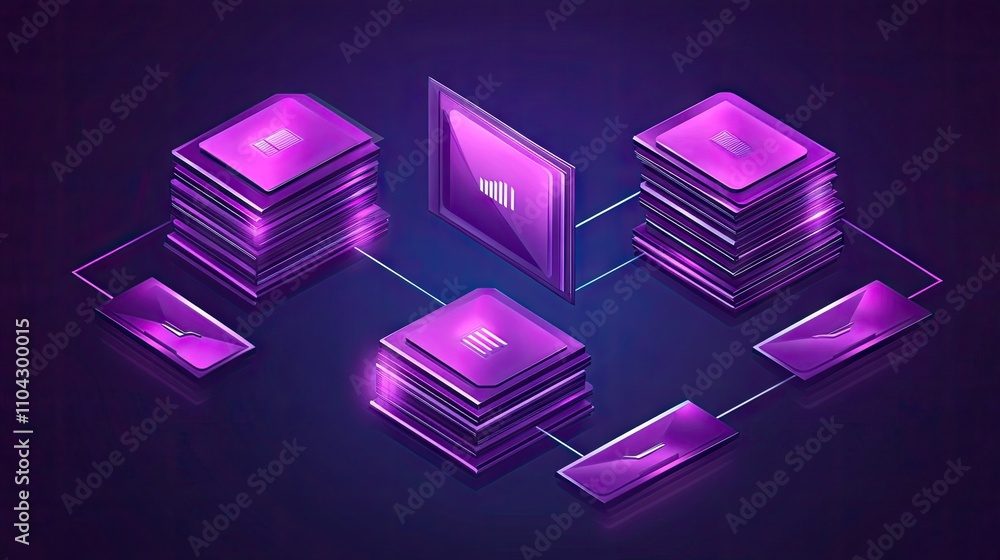 Poster futuristic digital network with colorful data processing nodes
