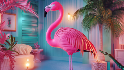 Fototapeta premium Generative AI image of a Flamingo in a Vintage Room