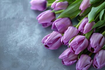Spring tulips on gray background for special occasions.