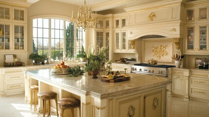 Elegant Kitchen Interior with Sunny Natural Light and Stylish Decor