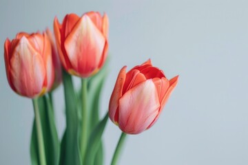 Fototapeta premium Tulips on plain background portrait.