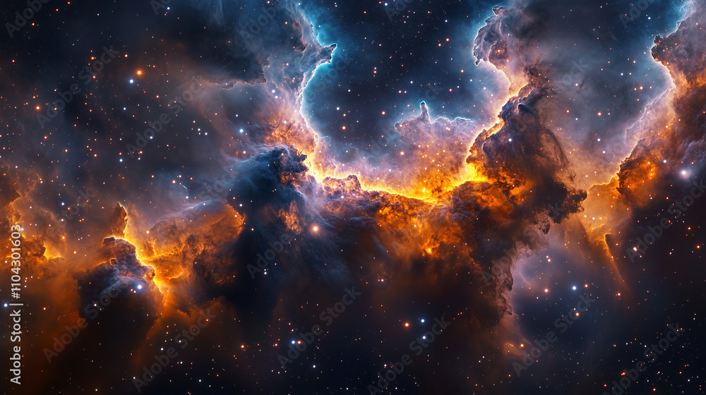 Aufkleber vibrant cosmic nebula with swirling clouds and starry backdrop captured in deep space. generative ai