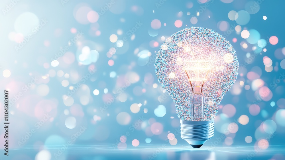 Poster Glowing Light Bulb on Abstract Background with Bokeh Effect