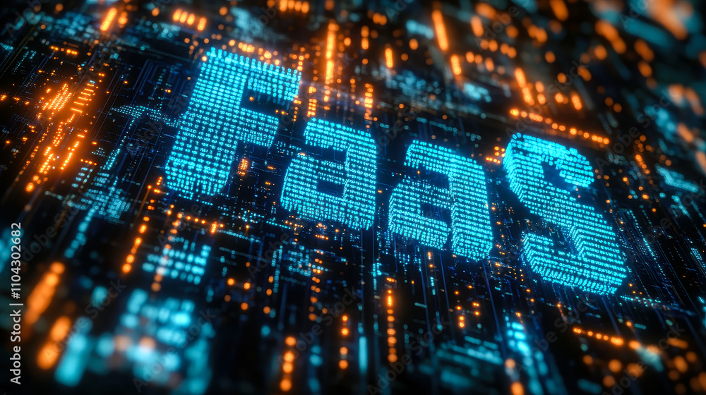 Poster digital matrix binary code depicting faas concept in technology background