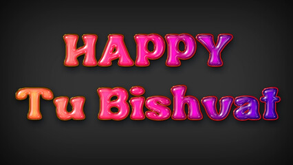 Happy Tu Bishvat with plastic effect on gray background