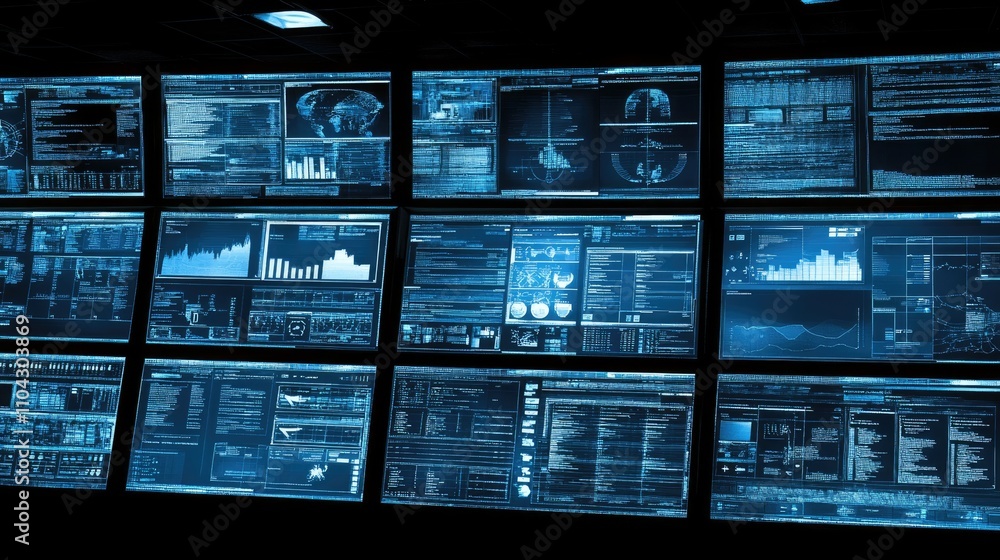 Poster Advanced Data Analysis Dashboard with Multiple Computer Screens
