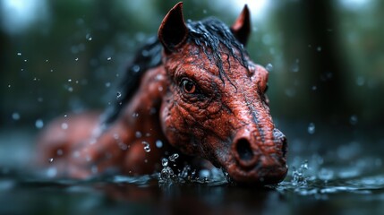 Obraz premium A detailed close-up of a horse emerging from water, capturing the dynamic movement and raw beauty of wildlife in nature, emphasizing freedom and spirit.