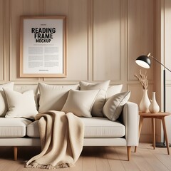Cozy and Hygge chic minimalist living room with a Scandinavian Vibes.