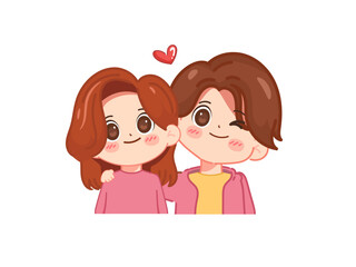 Valentines day cute couple kawaii chibi character design. illustration vector premium.