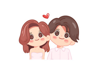 Valentines day cute couple kawaii chibi character design. illustration vector premium.