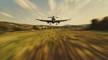 Naklejka premium Airplane Landing: A Dramatic Aerial View