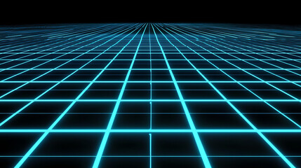 Obraz premium Glowing neon blue grid lines create a futuristic high-tech environment in an abstract digital landscape
