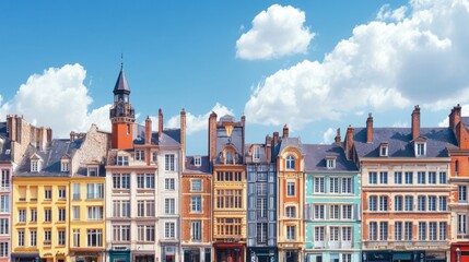 Fototapeta premium Colorful Historical Buildings Under Blue Sky with White Clouds